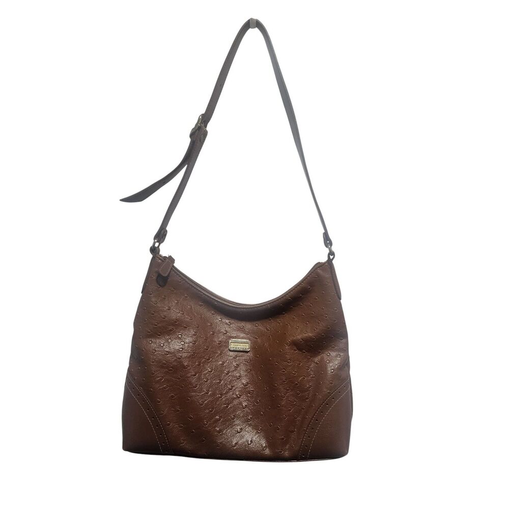 Carryland America Brown Faux‎ Ostrich Leather Hobo Shoulder Bag Zipper